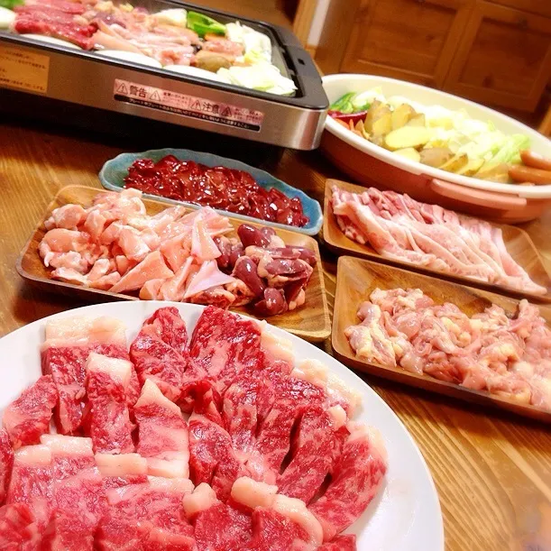 Snapdishの料理写真:焼肉＆焼き鳥パーティー٩(ˊᗜˋ*)و|＊Haruna＊さん