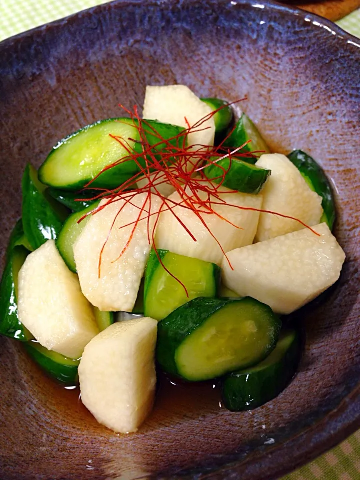 長芋とキュウリの麺つゆ漬け🍀|デミさん