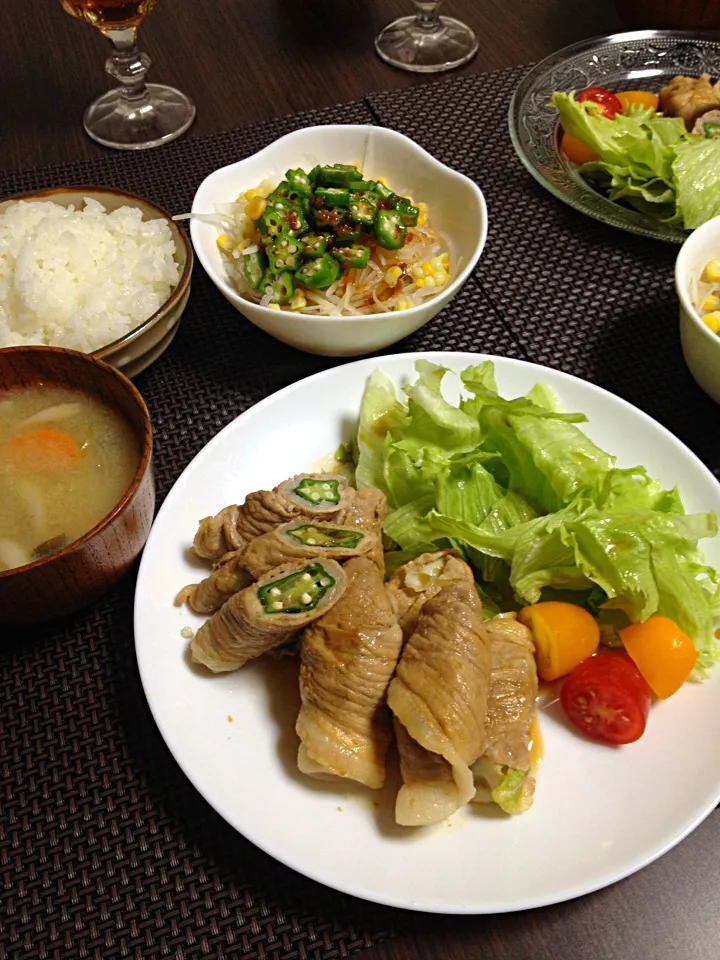 野菜の肉巻きの晩ご飯|mikaさん