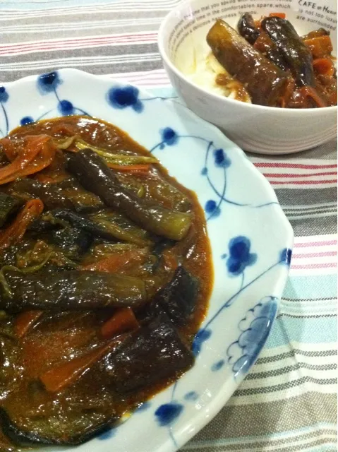 麻婆茄子と冷麦の麻婆茄子かけ|まーままさん