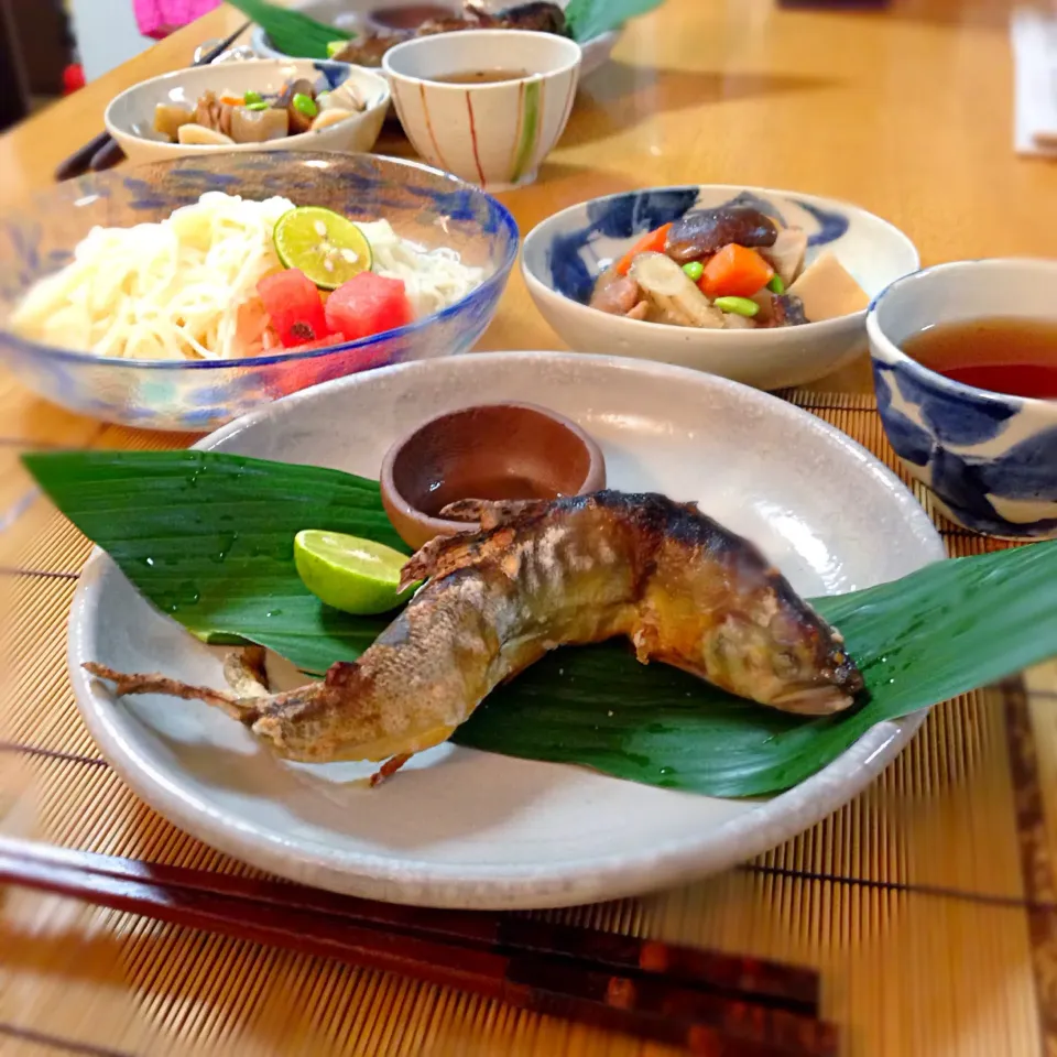 鮎の塩焼き、温麺、筑前煮|kctreeさん