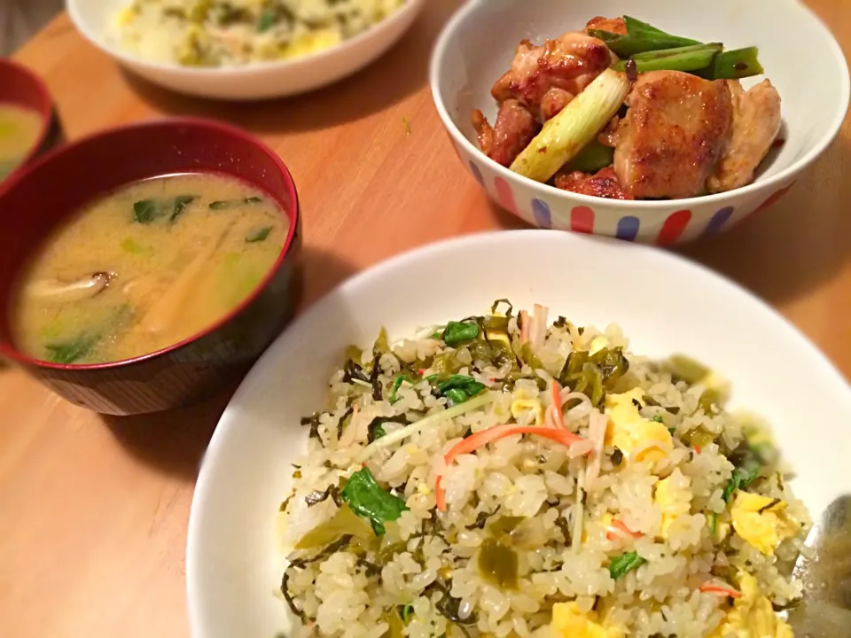 高菜チャーハンと鶏のバタめんソテー|かなさん