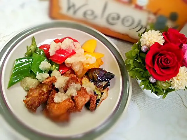 鶏から揚げと夏野菜の甘酢おろしのせ|よっしー(=^ェ^=)さん