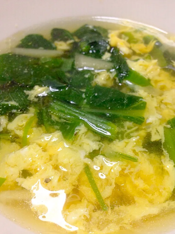 Simple komatsuna green, ginger and egg soup for dinner :) シンプルな小松菜ジンジャー卵スープ(*^^*)|Tanuさん