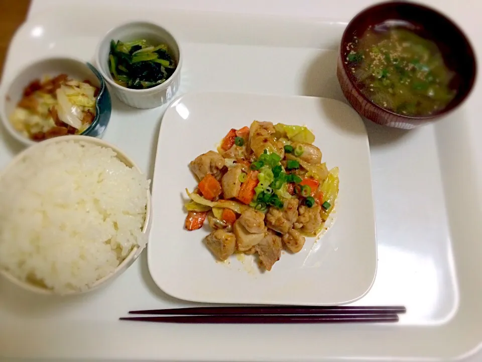 鶏肉の味噌マヨ炒め定食|みさをさん