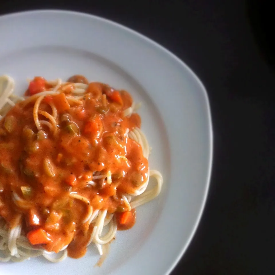 Mushroom Veggie Rose Sauce over Brown Rice Pasta #vegan|T.E.Dennisさん