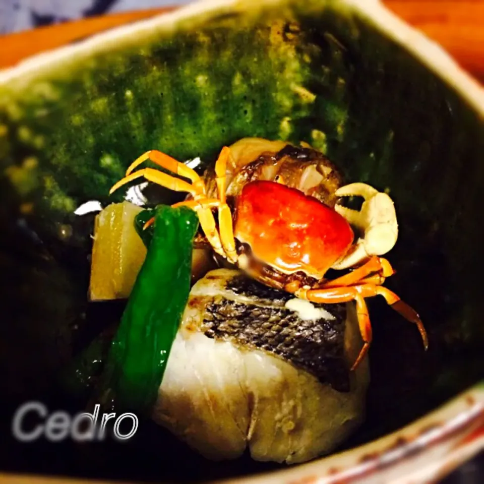 旅館の夕食から一品…  かます幽庵焼き、沢蟹唐揚げのせ|Cedro🍋さん