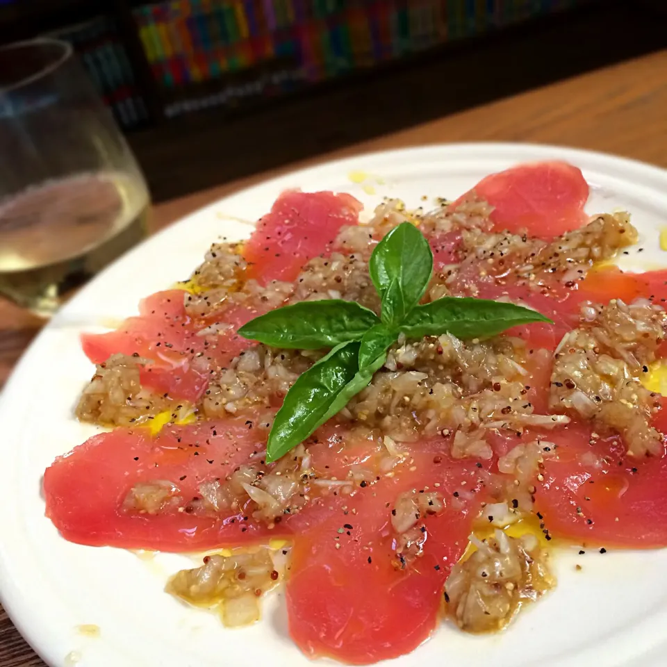 今宵コーズ亭ʕ-̼͡-ʔ店主によるマグロのカルパチョーʕ-̼͡-ʔ🐟|七海さん