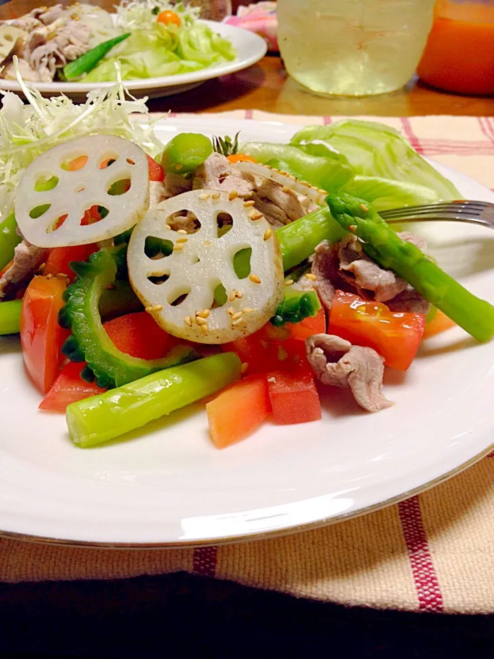 野菜だらけの冷しゃぶ|まゆさんさん