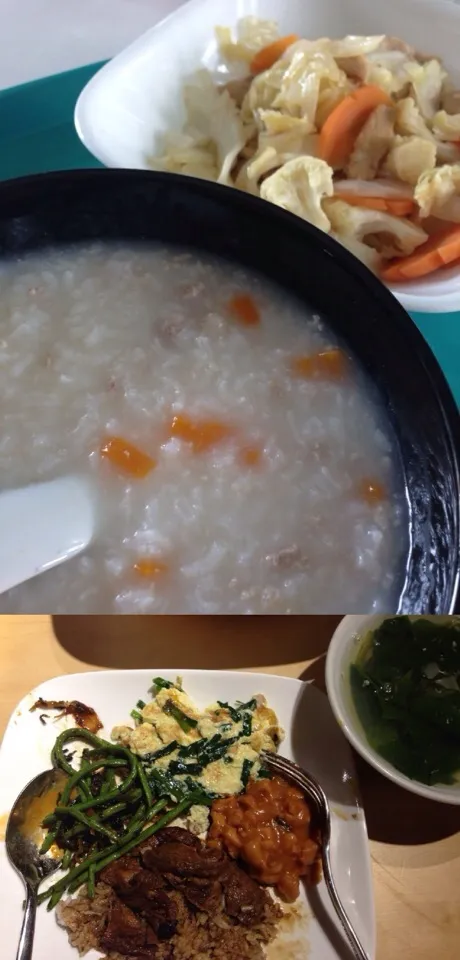 Brunch: pork porridge, pan fry veg. Dinner: 杂菜饭|definitelyjoannaさん