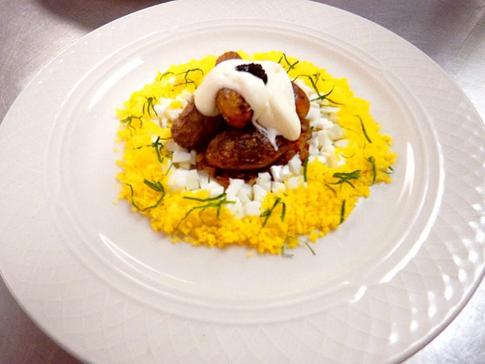 Roasted Fingerling Potatoes with Osetra Caviar & Creme Fraiche|Woo J. Parkさん