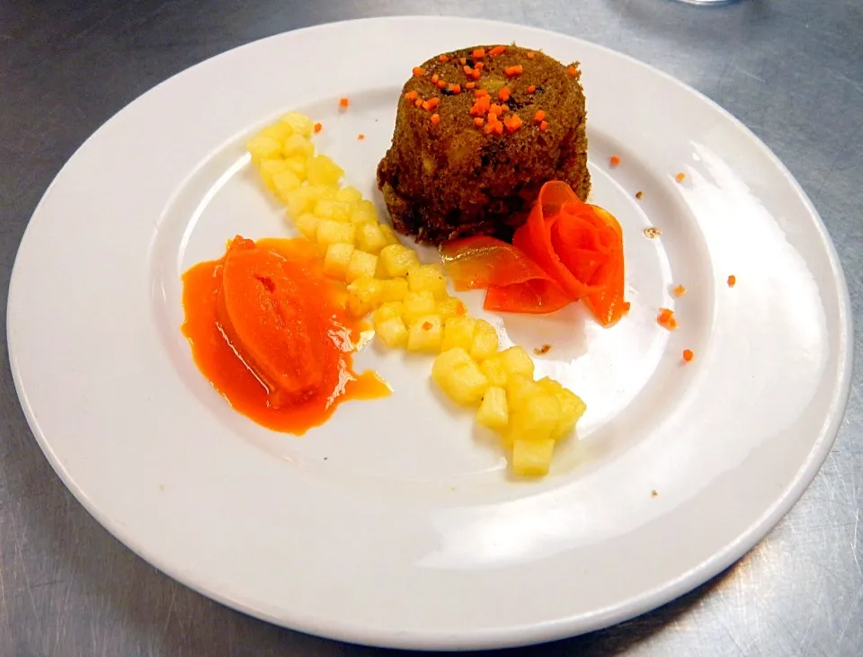 Whole Wheat Carrot Cake with Black Walnut Praline & Carrot Sorbet|Woo J. Parkさん