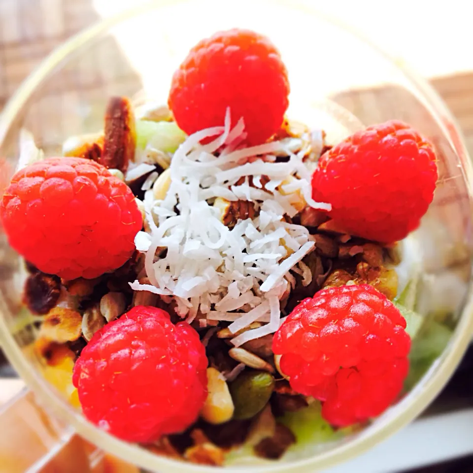 Nuts and cereal yogurt featuring raspberries💗|yeluさん