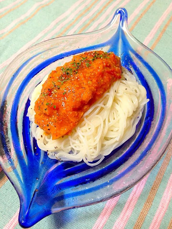 Snapdishの料理写真:冷やしココナッツ風味トマト素麺|Sakuraさん