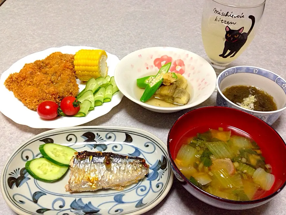 Snapdishの料理写真:イノシシカツと秋刀魚！|Orie Uekiさん