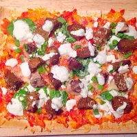 Snapdishの料理写真:Lamb Mushroom + Feta Mountain Bread Pizza