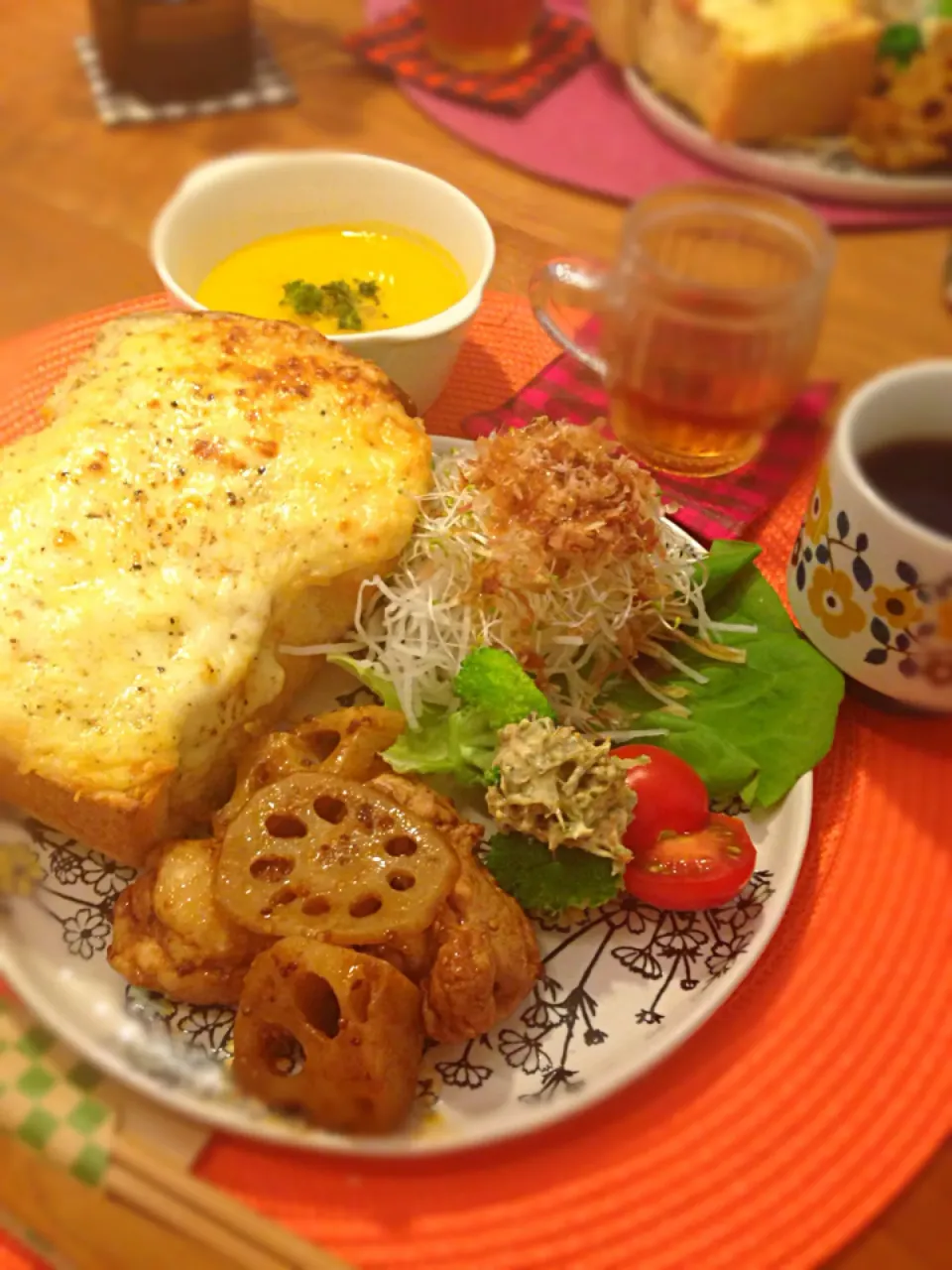 クロックムッシュ＆チキンと蓮根のバルサミコ煮込み。|amntmkさん