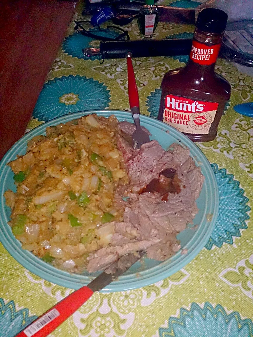 Snapdishの料理写真:medium rare steak with potato onion salad|rachel duさん