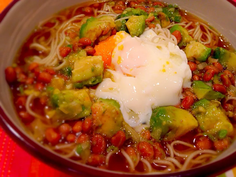 いいだし、いい鰹節。ヤマキさんの料理 アボカドネバネバそうめん、をにゅうめんに|ゆきさん