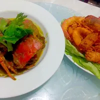 crab curry n deep fried prawn|Marrigorri Kitchenさん