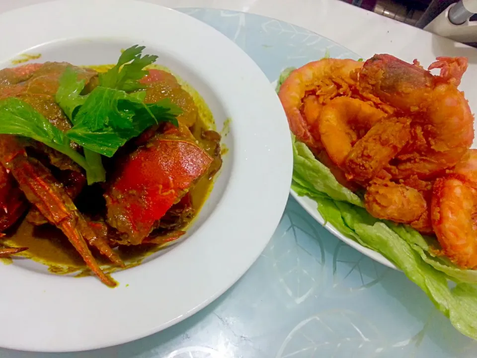 crab curry n deep fried prawn|Marrigorri Kitchenさん