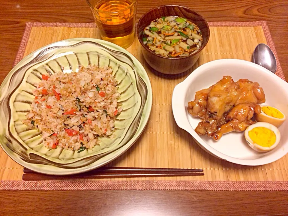 じゃこと梅のチャーハン✴︎とり手羽の煮物|acoさん