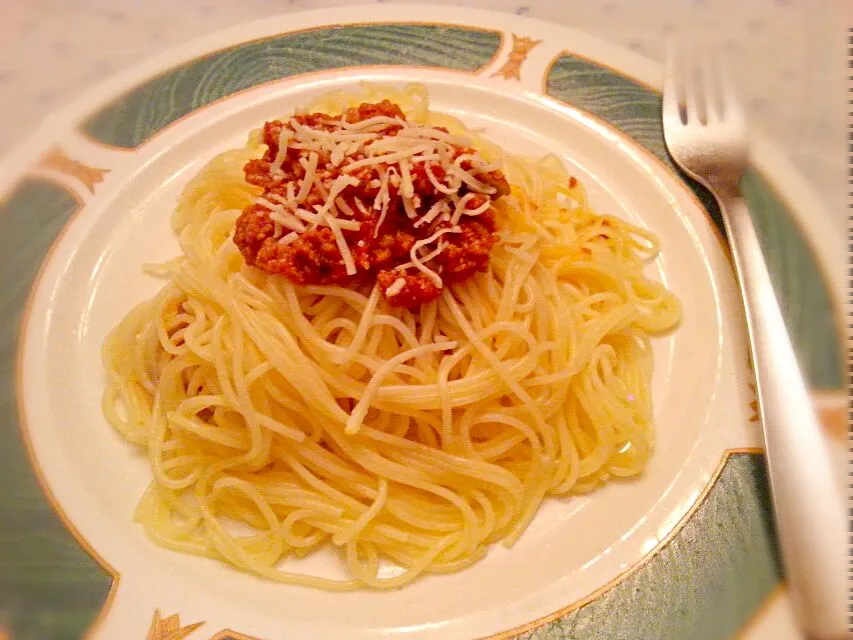 Homemade bolognese spaghetti with grated cheese|Yasmineさん