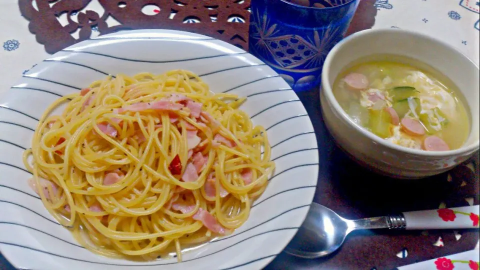 ペペロンチーノ、お野菜スープ|杉村愛さん