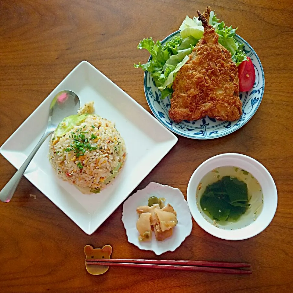 かに炒飯とアジフライ|mamingoさん