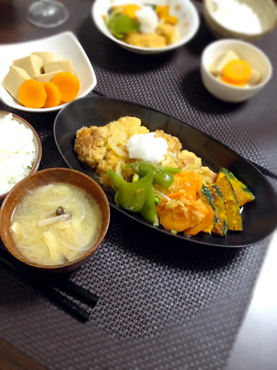 Snapdishの料理写真:チキンカツのみぞれ煮の晩ご飯|mikaさん