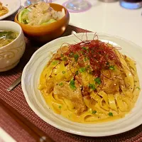 Snapdishの料理写真:エリさんのうま〜+ﾟ*｡:ﾟ+韓流カルボナーラで晩ごはん^^♡