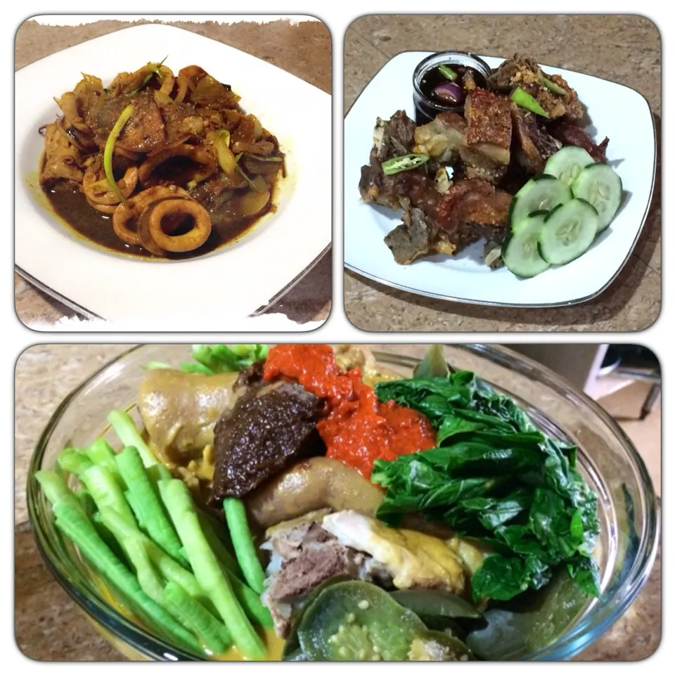 Stir fry Calamari, Crispy Pork Cracklings, Peanut Stew with Crab and Shrimp Paste|karen gicanaさん