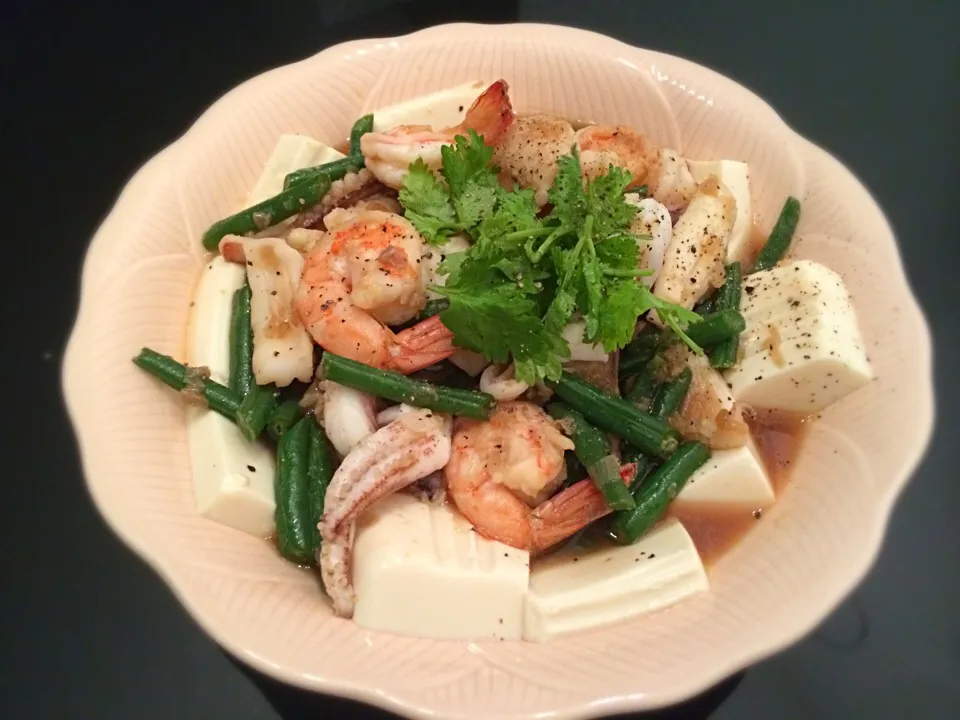 Steam seafood french bean toufu|ginaさん