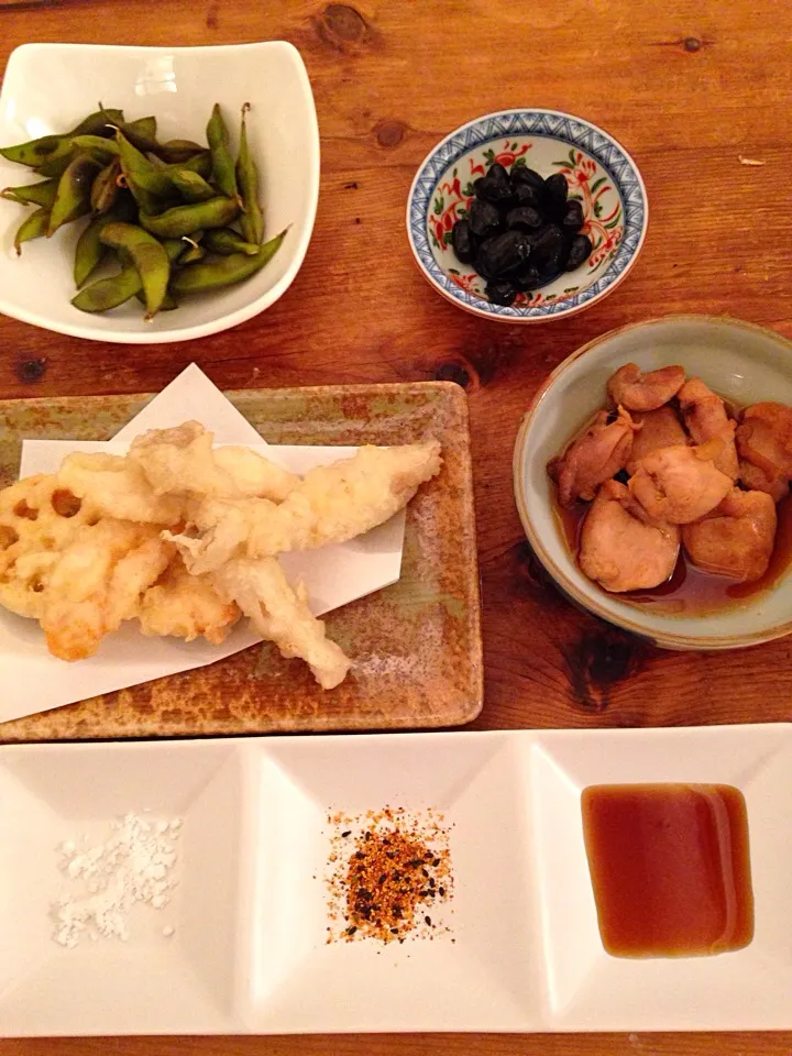 鮭の白子の煮物、天ぷら、黒豆煮物、黒豆枝豆|カオリンさん