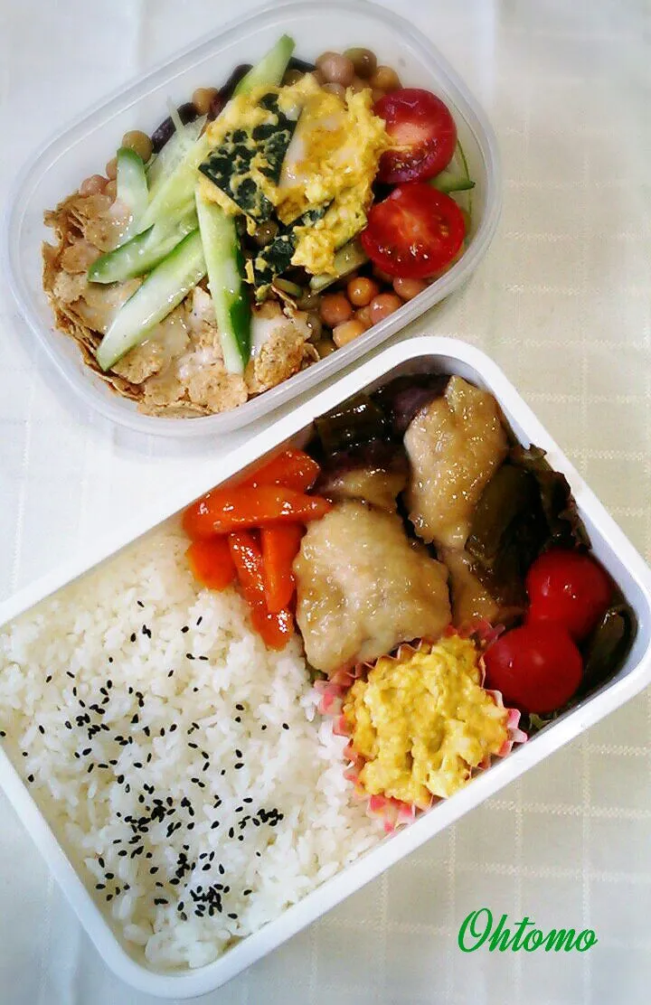 Snapdishの料理写真:8/27 鶏手羽元の甘酢煮弁当|オオトモさん