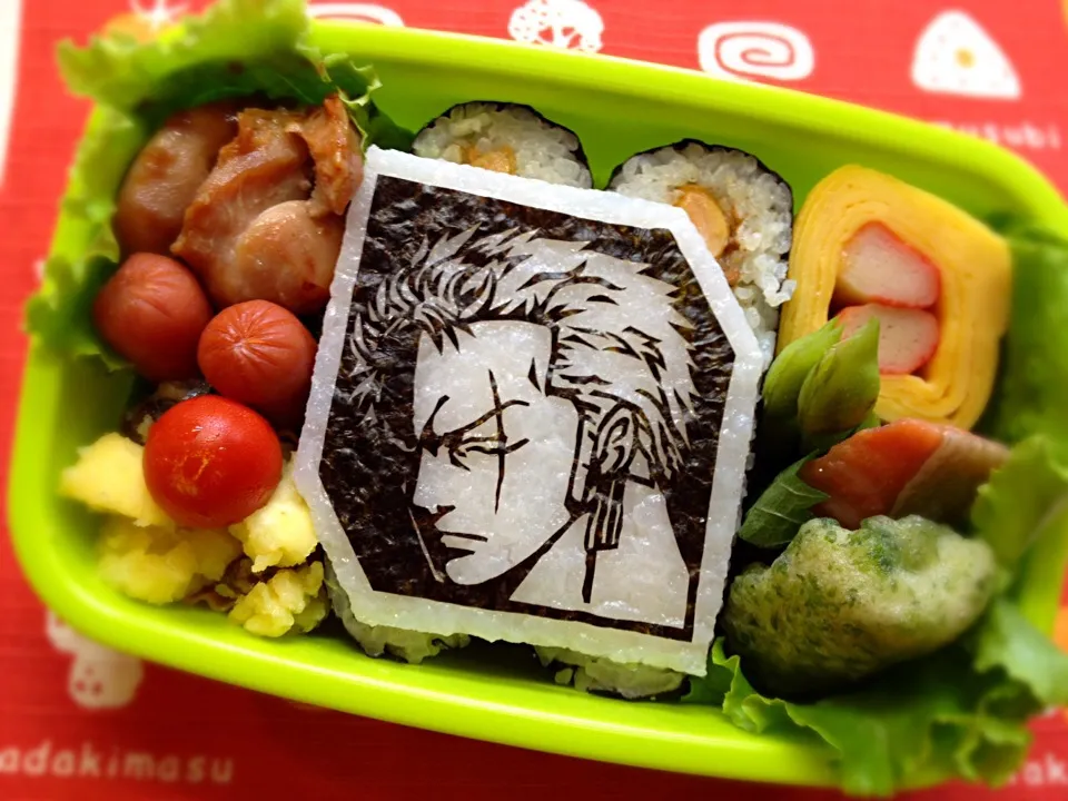 Snapdishの料理写真:8/27 ONE PIECE海苔切り「ロロノア・ゾロ」de長男学童弁当☆|うっちーさん