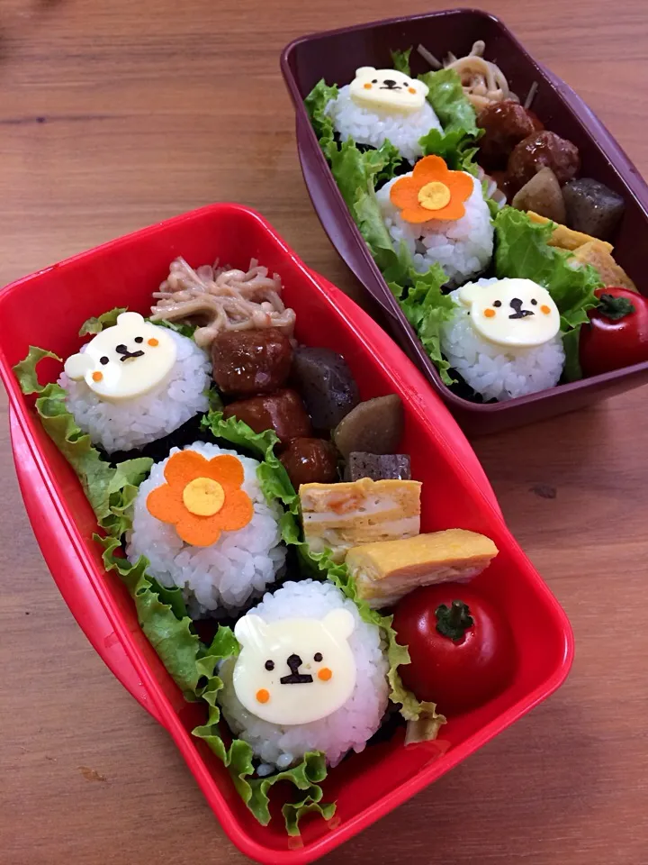 クマとお花のおにぎり弁当|manacocoさん