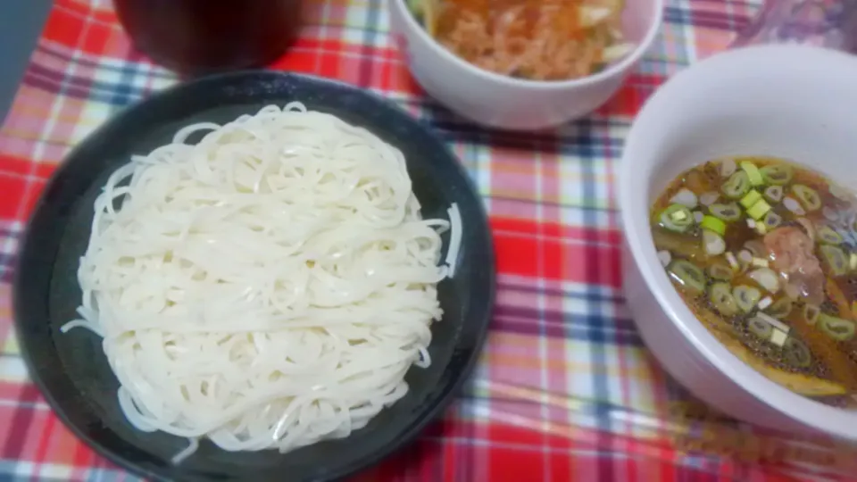 ナスと豚肉のすき焼き風つけ素麺|お料理修行中さん