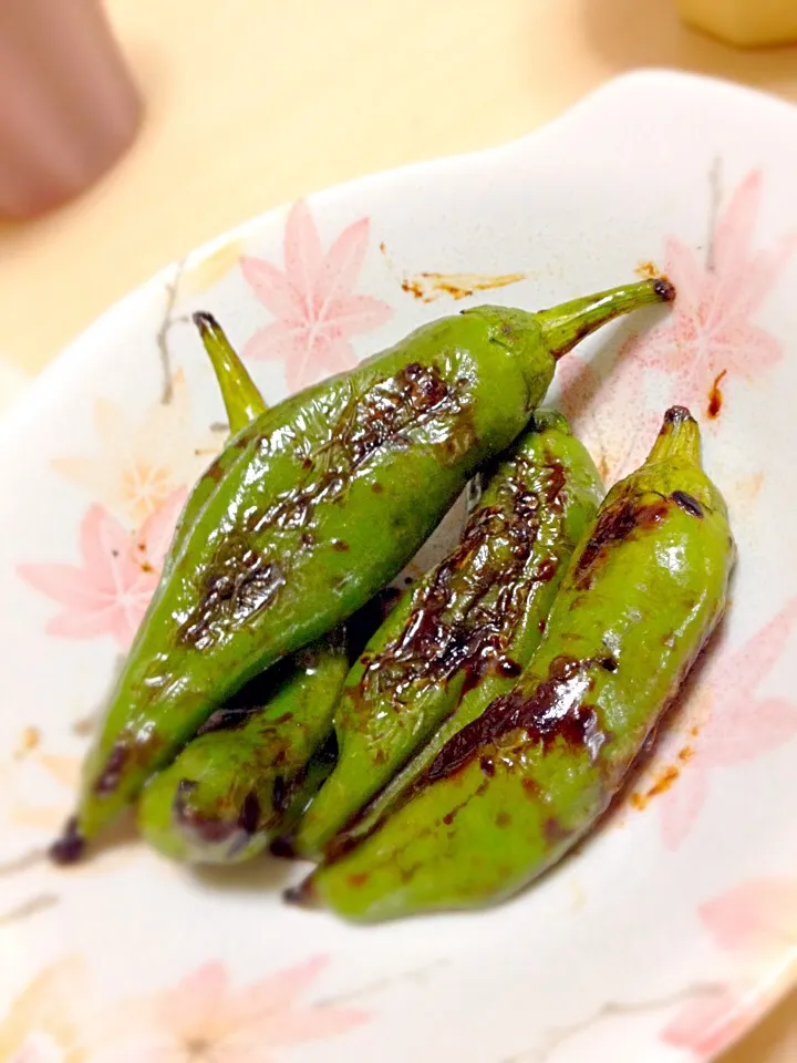 Snapdishの料理写真:焼き甘唐辛子のごま油醤油|あぼちさん