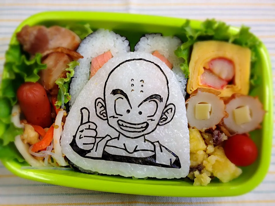 Snapdishの料理写真:8/28 ドラゴンボール海苔切り「クリリン」de長男学童弁当☆|うっちーさん