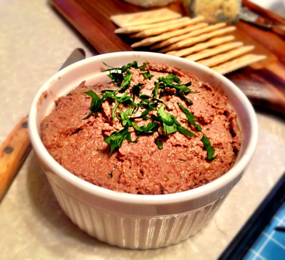 Snapdishの料理写真:Liver and roasted almond paste with rosemary.|Kirk Awiamさん