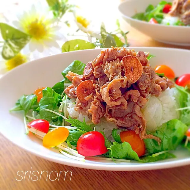 Snapdishの料理写真:美肌レシピさんの料理 【注目の美肌食材】ニンニクチップのカリカリ豚丼|なおさん