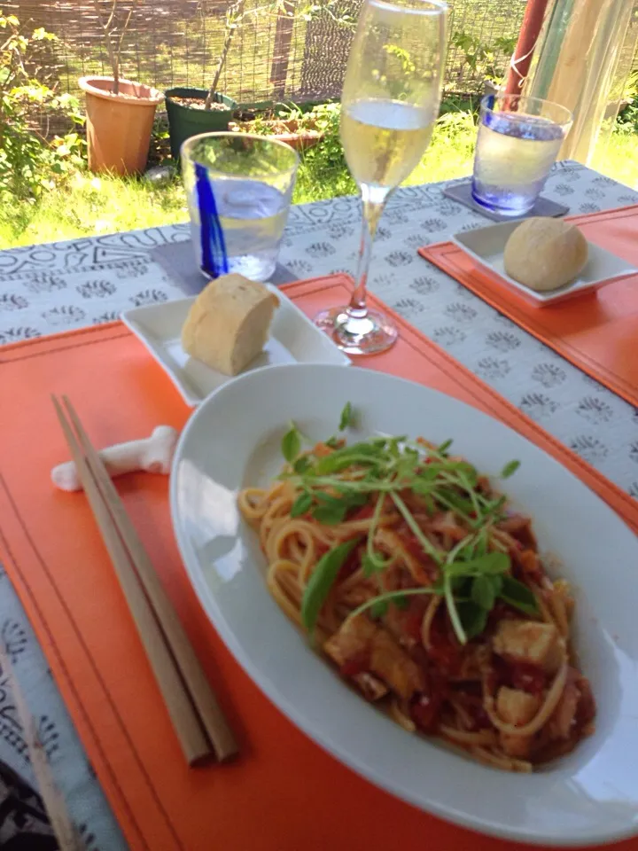 揚げ島豆腐とサワラのトマトソースパスタ|Izumynさん