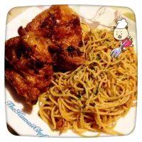 Grilled Chicken with Wheat Agliolio Pasta.|SnowConeさん