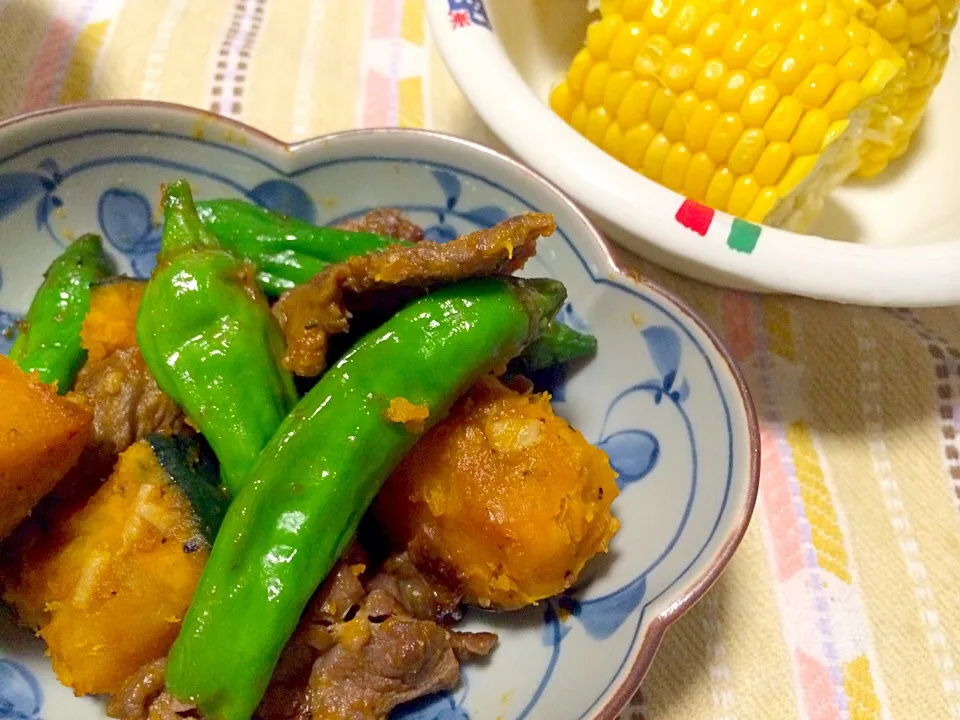 かぼちゃと牛肉のバター醤油|ろぐしいさん