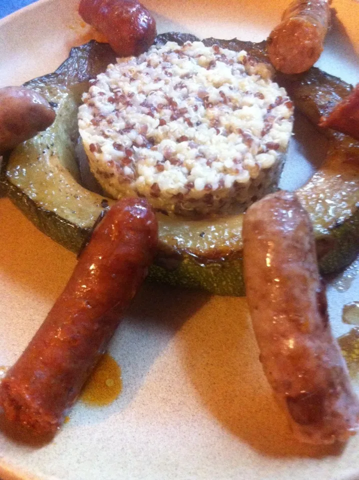 Courgettes (zucchini) poêlée, boulgour (bulgur) et quinoa, saucisse et merguez|PHILIPPEさん