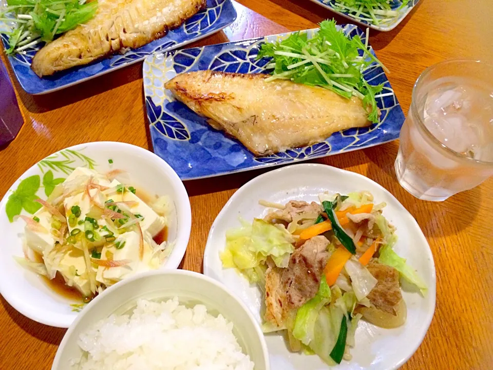 赤魚のみりん干し、豚肉のあっさり塩味炒め、くずし豆腐の薬味和え|Iggywiggyさん