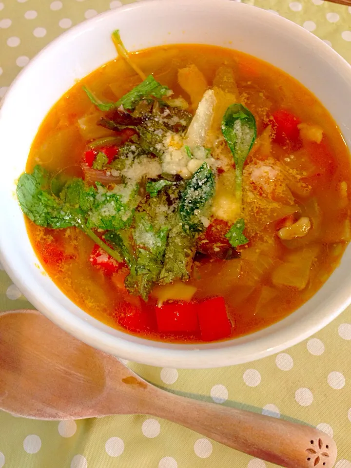 昨日の野菜スープで朝ごはん🍅🍀|まみりんごさん