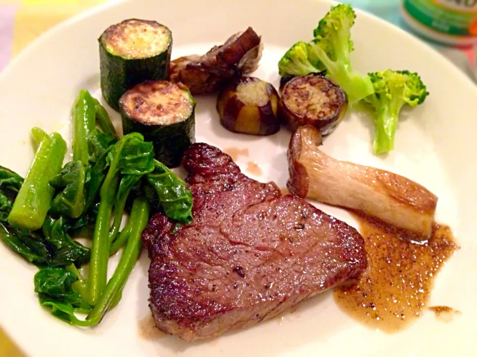 低糖質ディナーモモステーキと焼き野菜♪|ふわくまさん