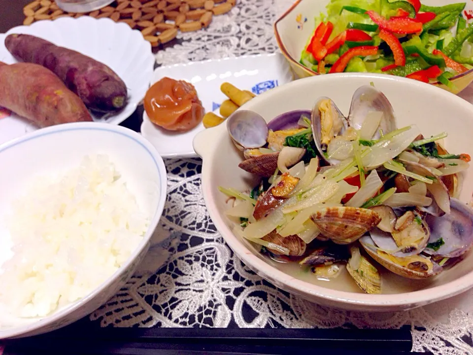 野菜とアサリの酒蒸しの晩ご飯|やすさん